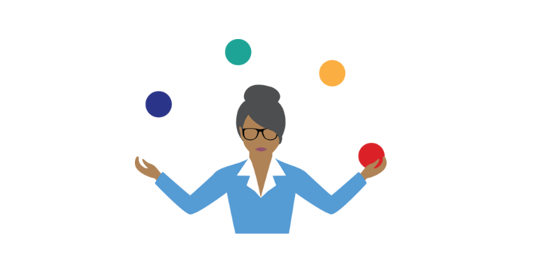 Management Challenge Icon of woman juggling balls Management Challenge Icon of woman juggling balls