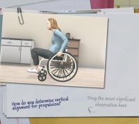 A young adult woman is sitting in a wheelchair.